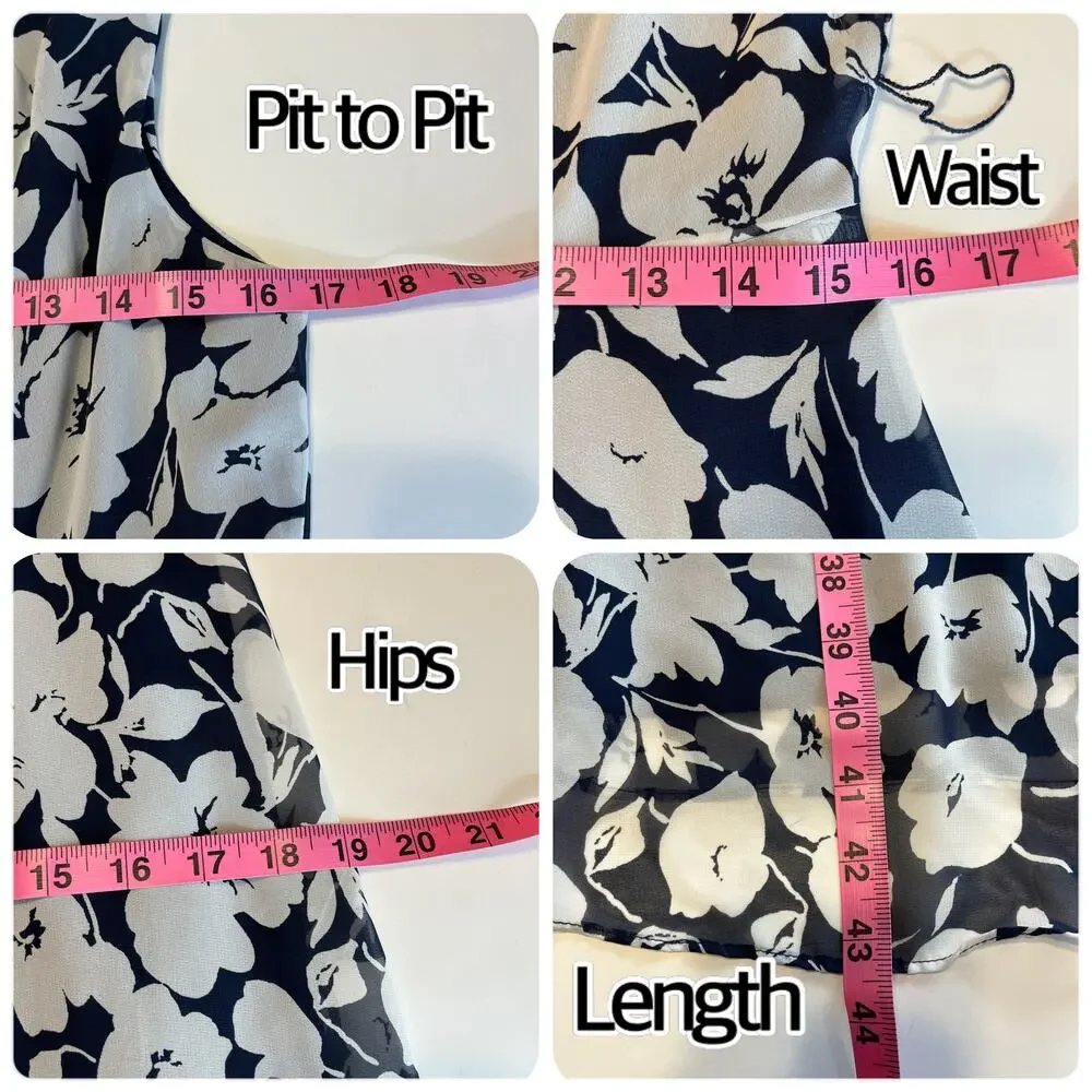 R&K Navy Blue & White Floral Cap Sleeve Fit & Flare Cottage Summer Dress 10 - Picture 9 of 9